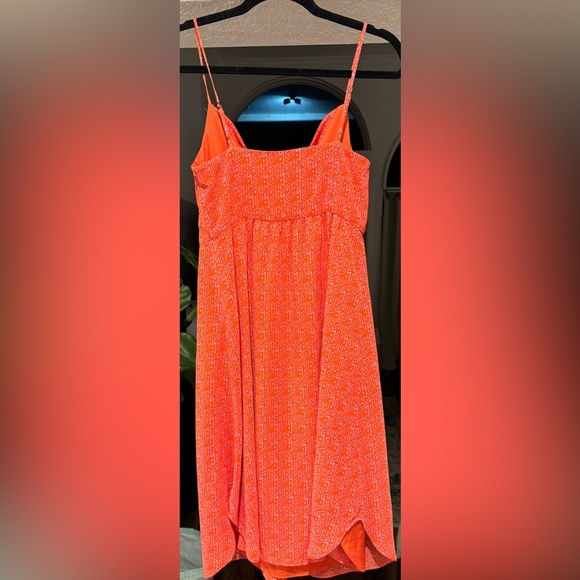 Rachel Roy Lined Dress - Geometric Spaghetti Straps Side Zipper Orange - Picture 4 of 5